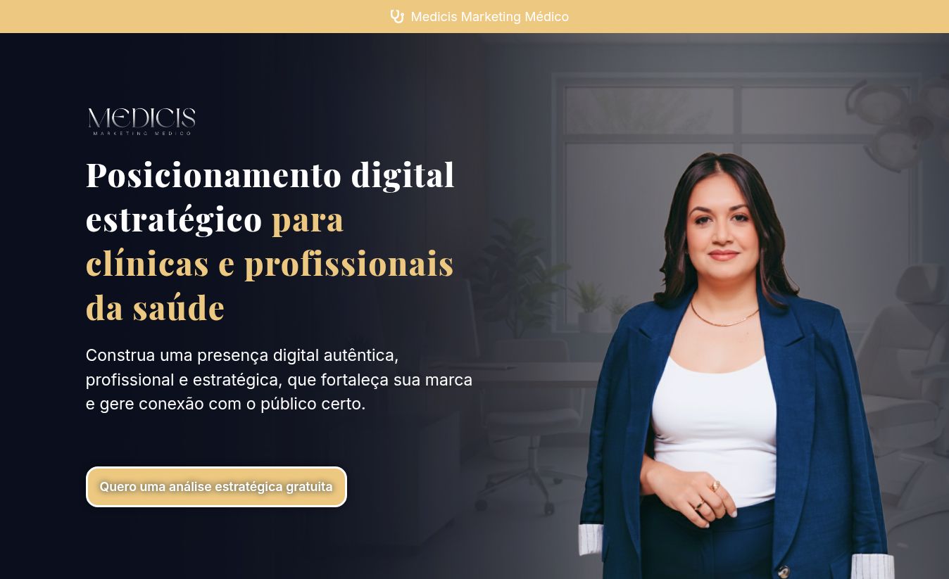 Hero da Landing Page Medicis em desktop