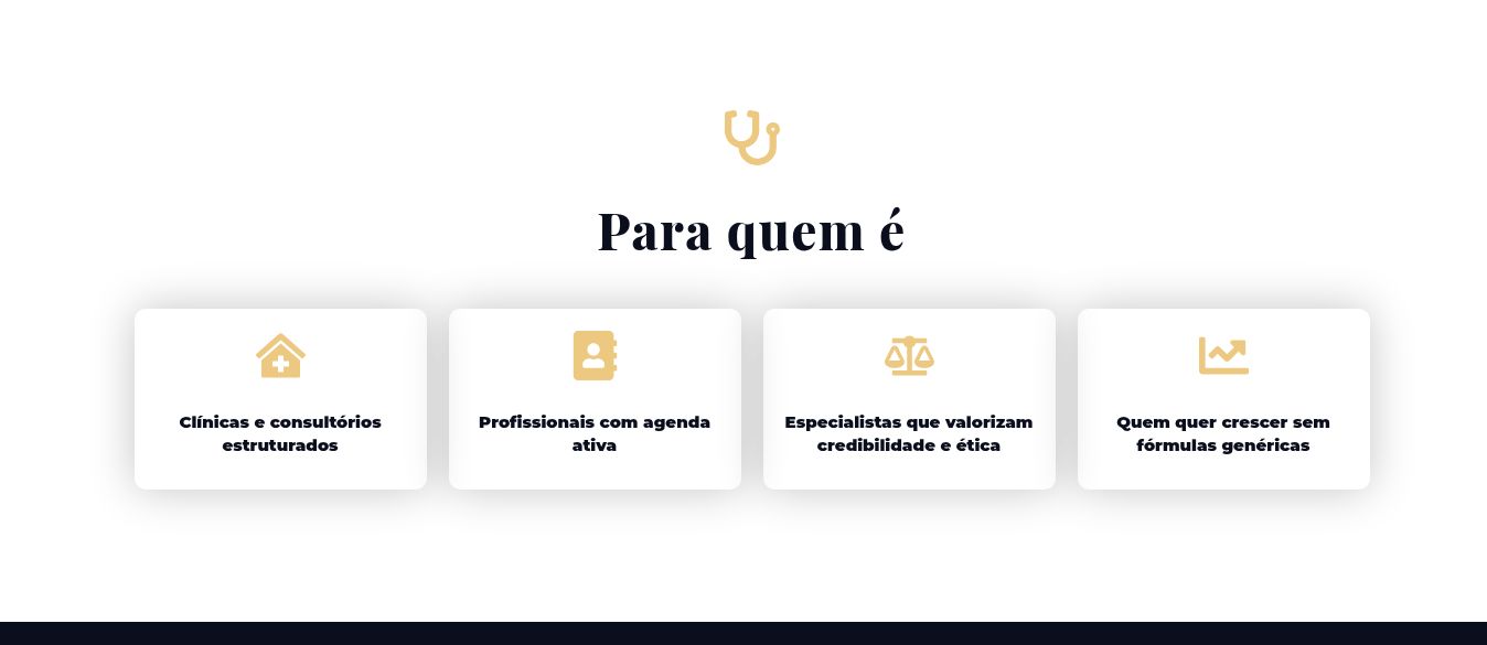 Seção Para quem é da Landing Page Medicis em desktop